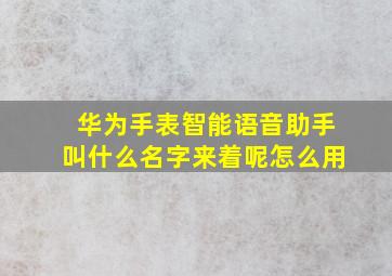 华为手表智能语音助手叫什么名字来着呢怎么用