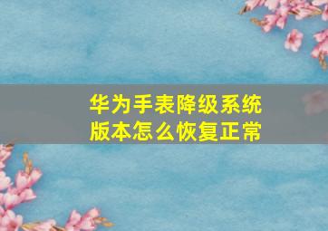 华为手表降级系统版本怎么恢复正常