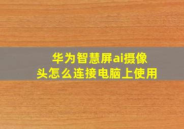 华为智慧屏ai摄像头怎么连接电脑上使用