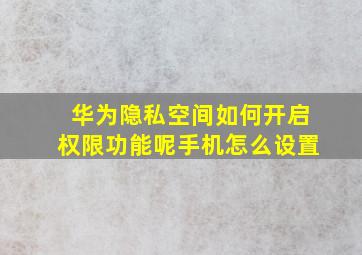 华为隐私空间如何开启权限功能呢手机怎么设置