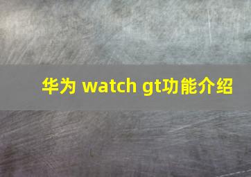 华为 watch gt功能介绍