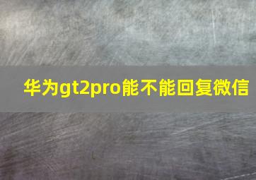 华为gt2pro能不能回复微信