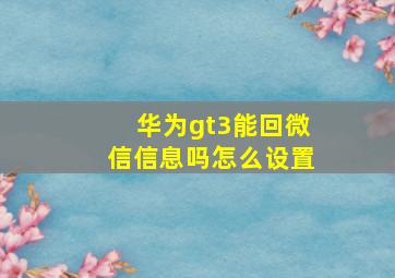 华为gt3能回微信信息吗怎么设置