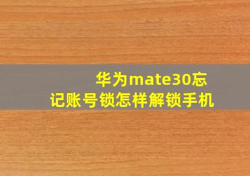 华为mate30忘记账号锁怎样解锁手机