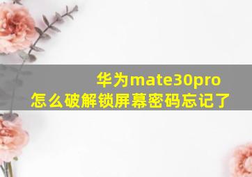 华为mate30pro怎么破解锁屏幕密码忘记了