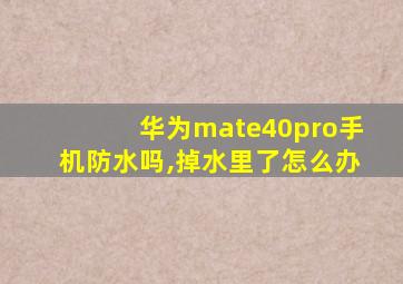 华为mate40pro手机防水吗,掉水里了怎么办