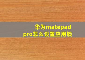 华为matepadpro怎么设置应用锁