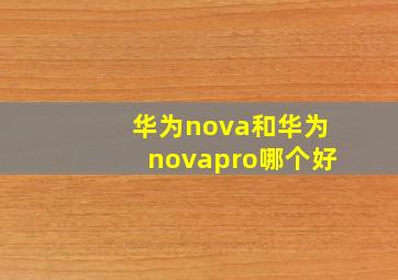 华为nova和华为novapro哪个好