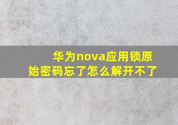 华为nova应用锁原始密码忘了怎么解开不了