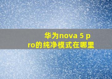 华为nova 5 pro的纯净模式在哪里