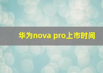 华为nova pro上市时间