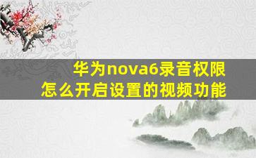 华为nova6录音权限怎么开启设置的视频功能