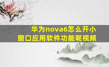 华为nova6怎么开小窗口应用软件功能呢视频