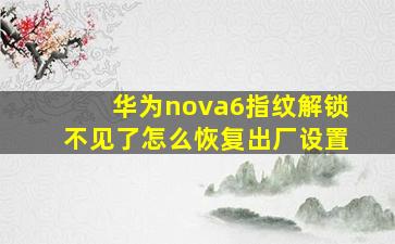 华为nova6指纹解锁不见了怎么恢复出厂设置