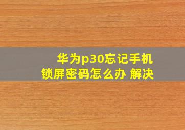 华为p30忘记手机锁屏密码怎么办 解决