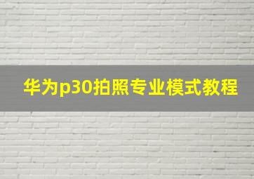 华为p30拍照专业模式教程