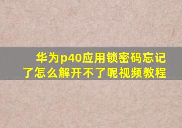 华为p40应用锁密码忘记了怎么解开不了呢视频教程