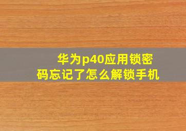 华为p40应用锁密码忘记了怎么解锁手机