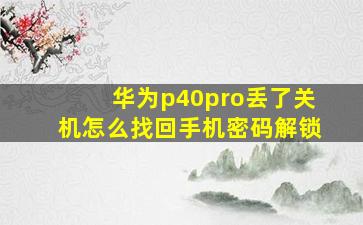 华为p40pro丢了关机怎么找回手机密码解锁