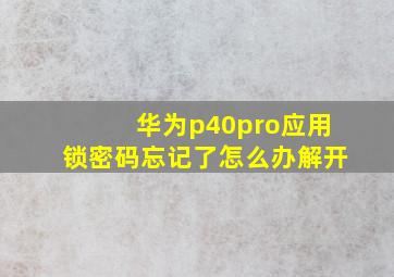 华为p40pro应用锁密码忘记了怎么办解开