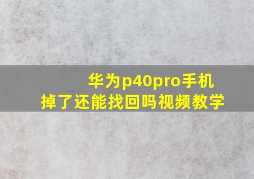 华为p40pro手机掉了还能找回吗视频教学