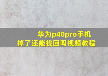 华为p40pro手机掉了还能找回吗视频教程