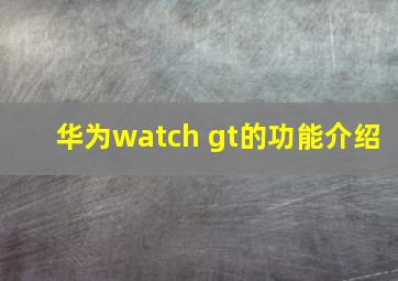 华为watch gt的功能介绍