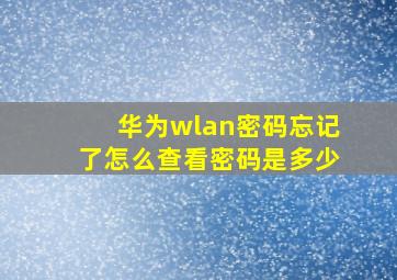 华为wlan密码忘记了怎么查看密码是多少