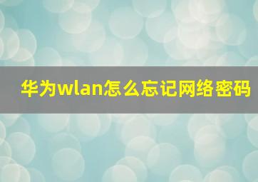 华为wlan怎么忘记网络密码