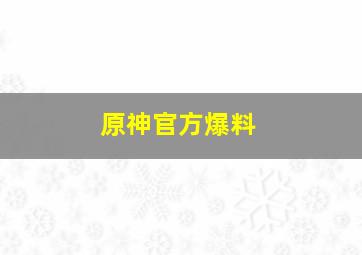 原神官方爆料