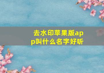 去水印苹果版app叫什么名字好听