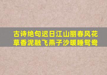 古诗绝句迟日江山丽春风花草香泥融飞燕子沙暖睡鸳鸯