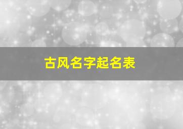 古风名字起名表