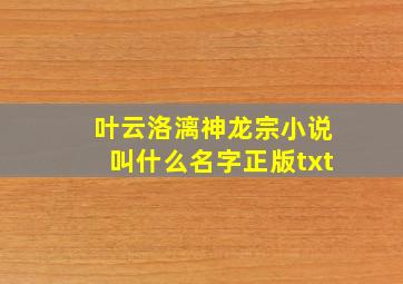 叶云洛漓神龙宗小说叫什么名字正版txt