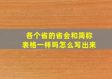 各个省的省会和简称表格一样吗怎么写出来