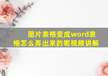 图片表格变成word表格怎么弄出来的呢视频讲解