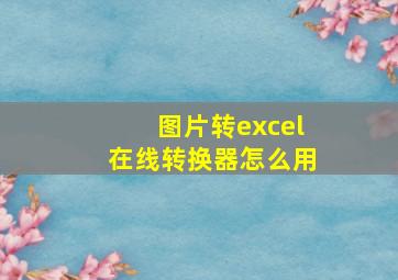 图片转excel在线转换器怎么用