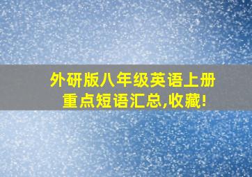 外研版八年级英语上册重点短语汇总,收藏!