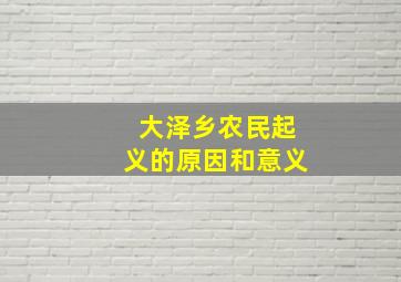 大泽乡农民起义的原因和意义