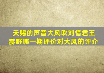 天赐的声音大风吹刘惜君王赫野哪一期评价对大风的评介