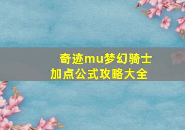 奇迹mu梦幻骑士加点公式攻略大全