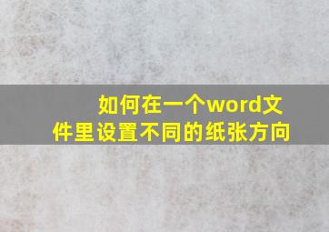 如何在一个word文件里设置不同的纸张方向