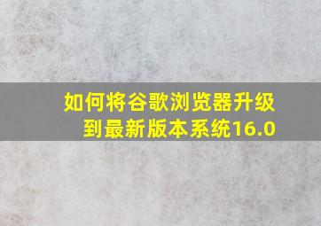 如何将谷歌浏览器升级到最新版本系统16.0