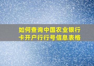 如何查询中国农业银行卡开户行行号信息表格