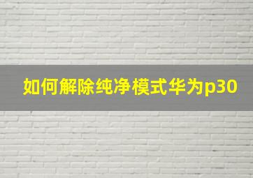 如何解除纯净模式华为p30