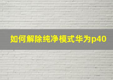 如何解除纯净模式华为p40