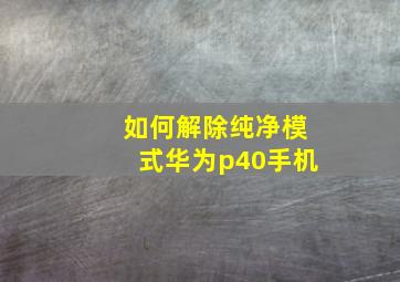 如何解除纯净模式华为p40手机