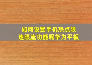 如何设置手机热点限速限流功能呢华为平板