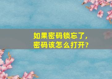 如果密码锁忘了,密码该怎么打开?