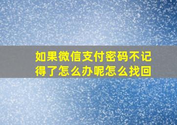 如果微信支付密码不记得了怎么办呢怎么找回